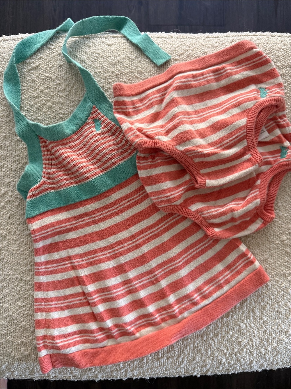 Juicy Couture Coral and Mint Striped Knit Dress with matching diaper cover